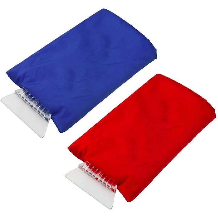 Set lopata de zapada auto cu manere calduroase si manusi, rosu si albastru