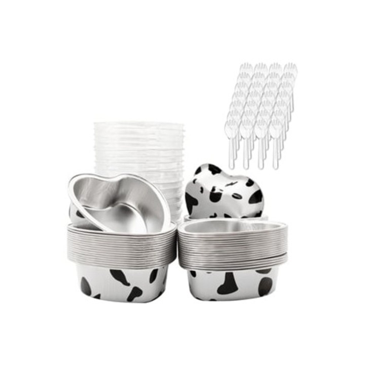 Set 50 forme prajituri inima 3.4 oz/100 ml cu capac, aluminiu
