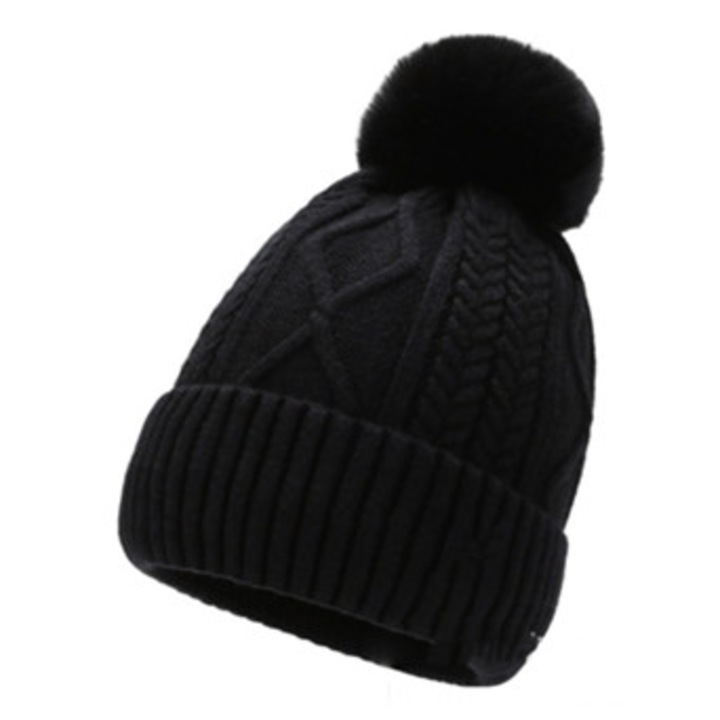 Női téli sapka polár béléssel és pomponnal