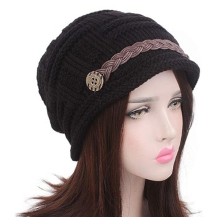 Női kötött gyapjú téli sapka