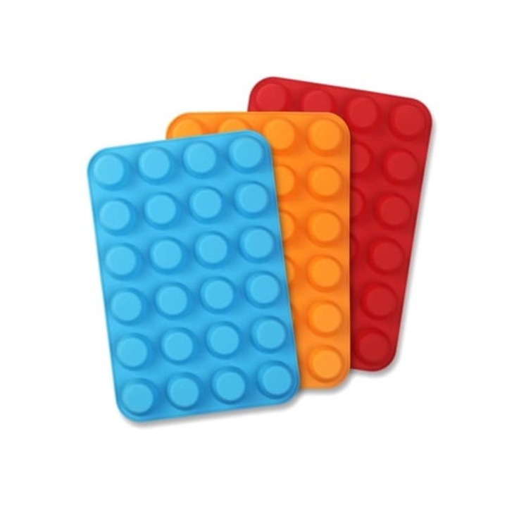 Forma de silicon pentru briose, set 3 bucati, antiaderenta, 24 compartimente