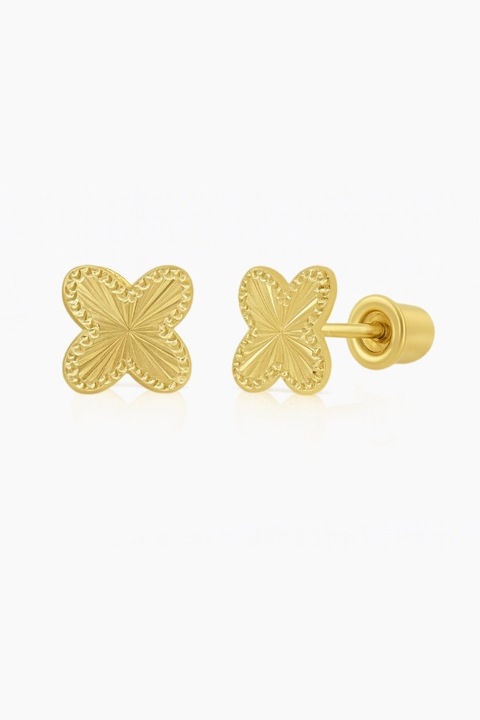 Cercei din Aur 585 Clover in forma de trifoi cu 4 foi si cheita din Aur 14k, 7.4 mm