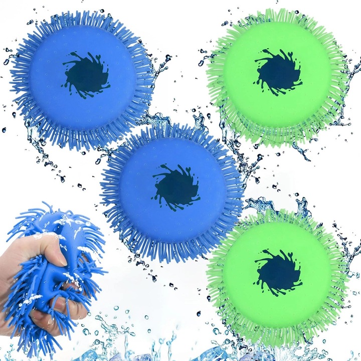 Hab és szilikon vízi frizbi készlet – 2 zöld + 2 kék – vízcsepp-effektusú dobókorongok medencéhez, strandhoz, kertbe, 4 darab