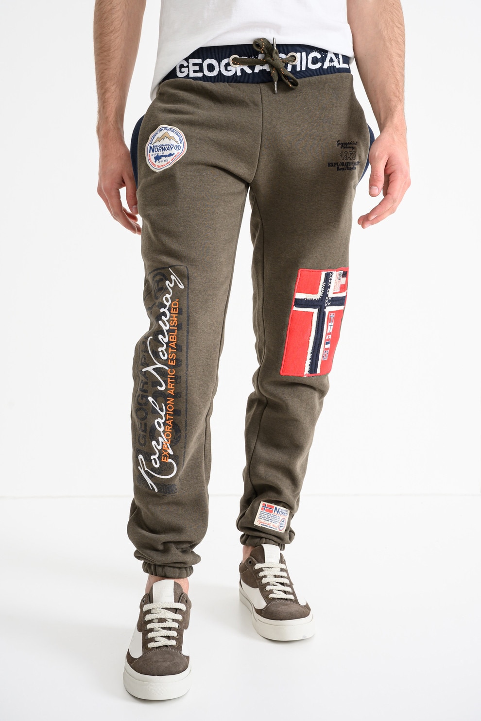 Geographical Norway, Pantaloni de trening cu aplicatii logo Myer, Kaki, M