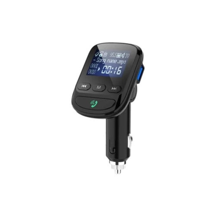 Kit auto Bluetooth, transmitator wireless hands-free, audio auxiliar, MP3 player auto, ecran mare de 1,4 inchi, incarcare rapida QC3.0, negru