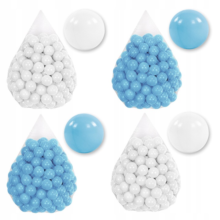 Set 200 de Bile 7CM pentru Joaca si Piscina Uscata pentru Copii, Material plastic LDPE Sigur, 7 cm, Tuppi, Numar set T18, Alb si Baby Blue