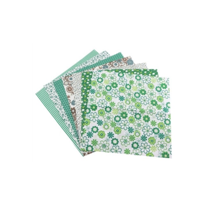 Kit tesatura bumbac 50x50cm, pentru mestesuguri, verde, 7 bucati