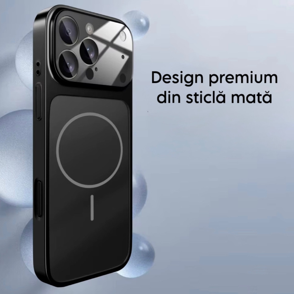 Husa magnetica ultra-subtire pentru iPhone 17 Promax – Sticla mata nano, protectie camera, culoare Negru