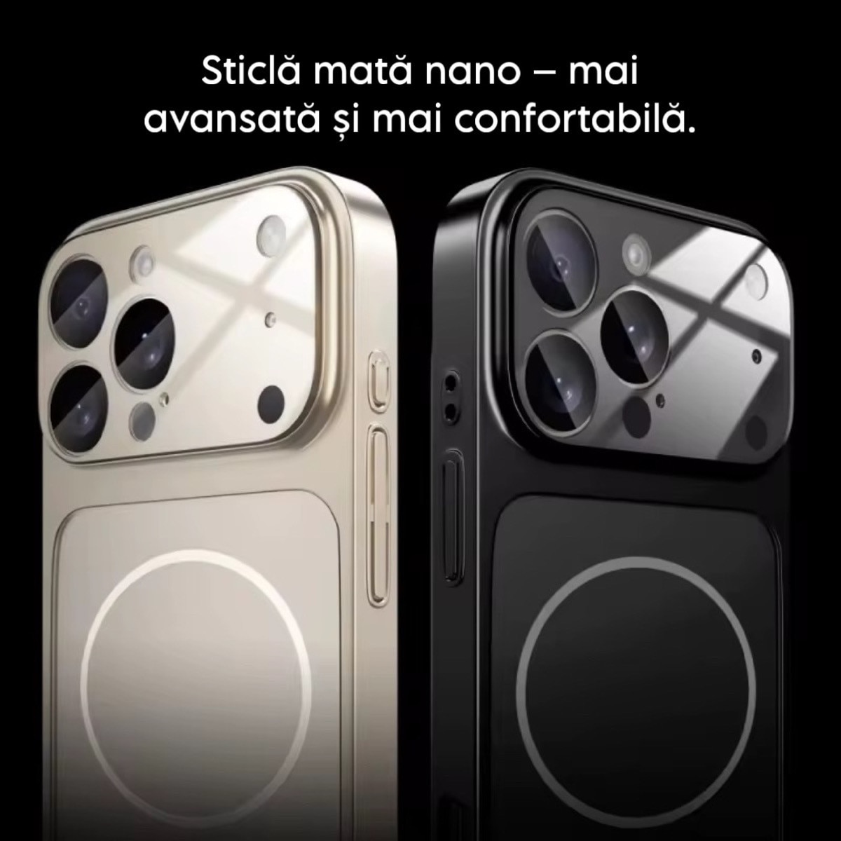 Husa magnetica ultra-subtire pentru iPhone 17 Promax – Sticla mata nano, protectie camera, culoare Negru