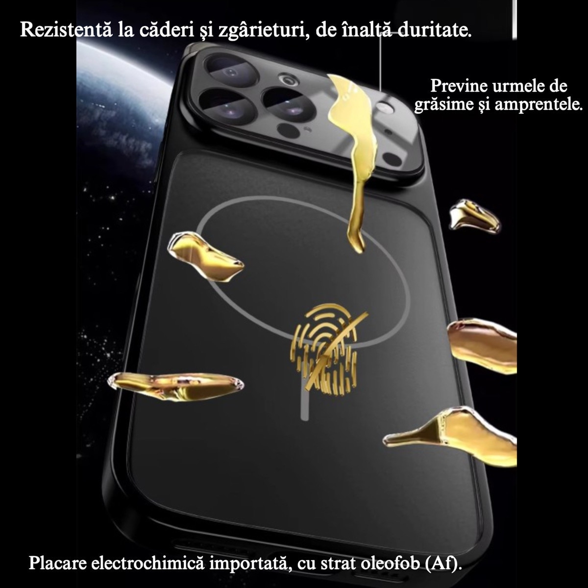 Husa magnetica ultra-subtire pentru iPhone 17 Promax – Sticla mata nano, protectie camera, culoare Negru
