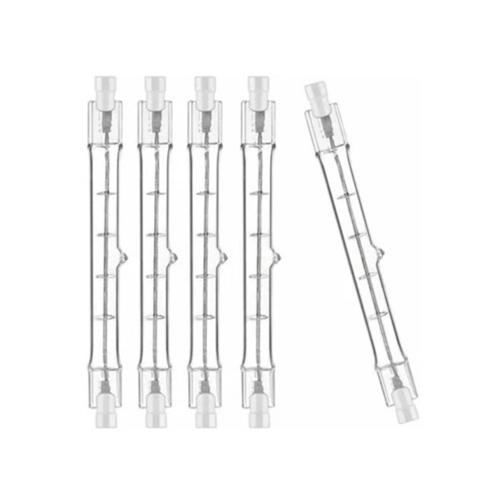 Bec halogen alb cald 2700K, 118mm, calitate fiabila, 200W, R7s, cu doua capete, 230V, tehnologie T3 Eco Halogen cu 2000 lumeni, un