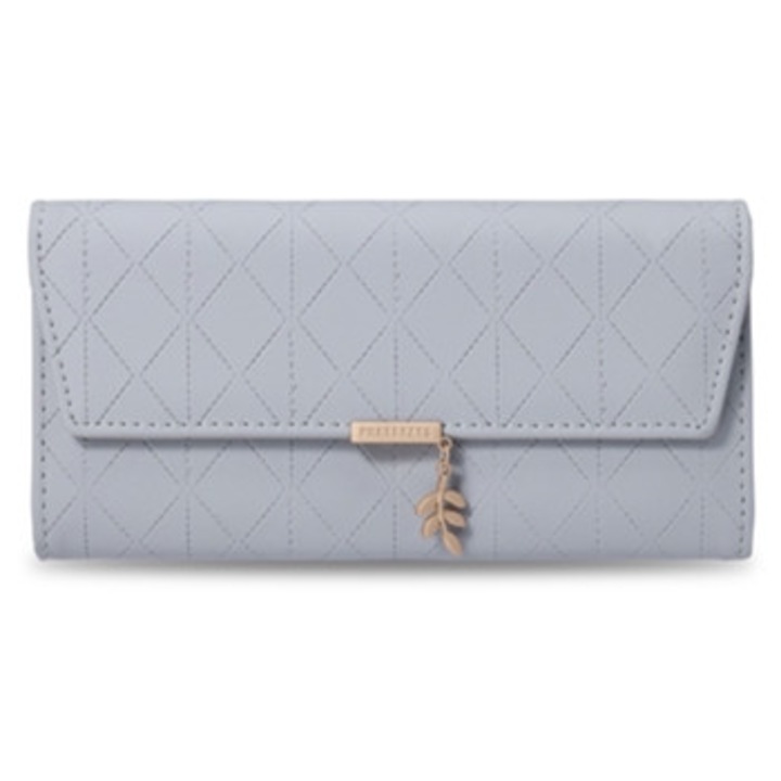 Портфейл Портфейл, Премиум Кожени Материали за Жени, Тънък, Лек, Дълъг Тип, Сива Подплата (19x10x3)