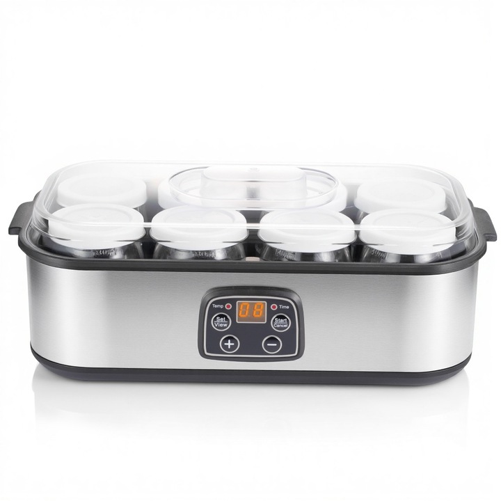 Aparat pentru prepararea iaurtului, capacitate 500 ml, functie temporizator, 25 W, multifunctional, potrivit pentru fermentarea natto si a vinului de orez, alb