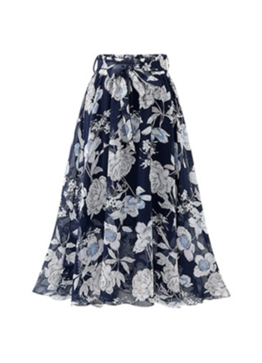 Fusta lunga de plaja din sifon, albastra, femei