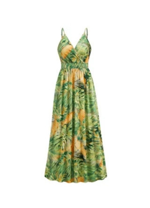 Дамска рокля, дълъг ръкав, дълбоко деколте, зелена, полиестер, L INTL