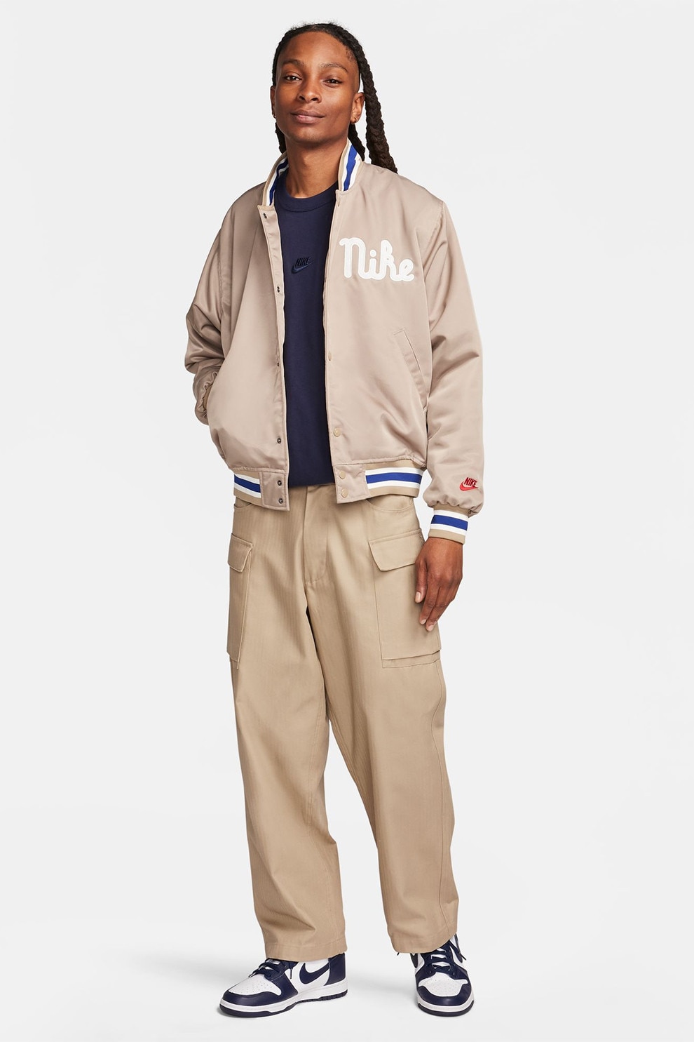 Nike, Tricou lejer din bumbac Sportwear Premium Essential, Albastru inchis, Bleumarin, L