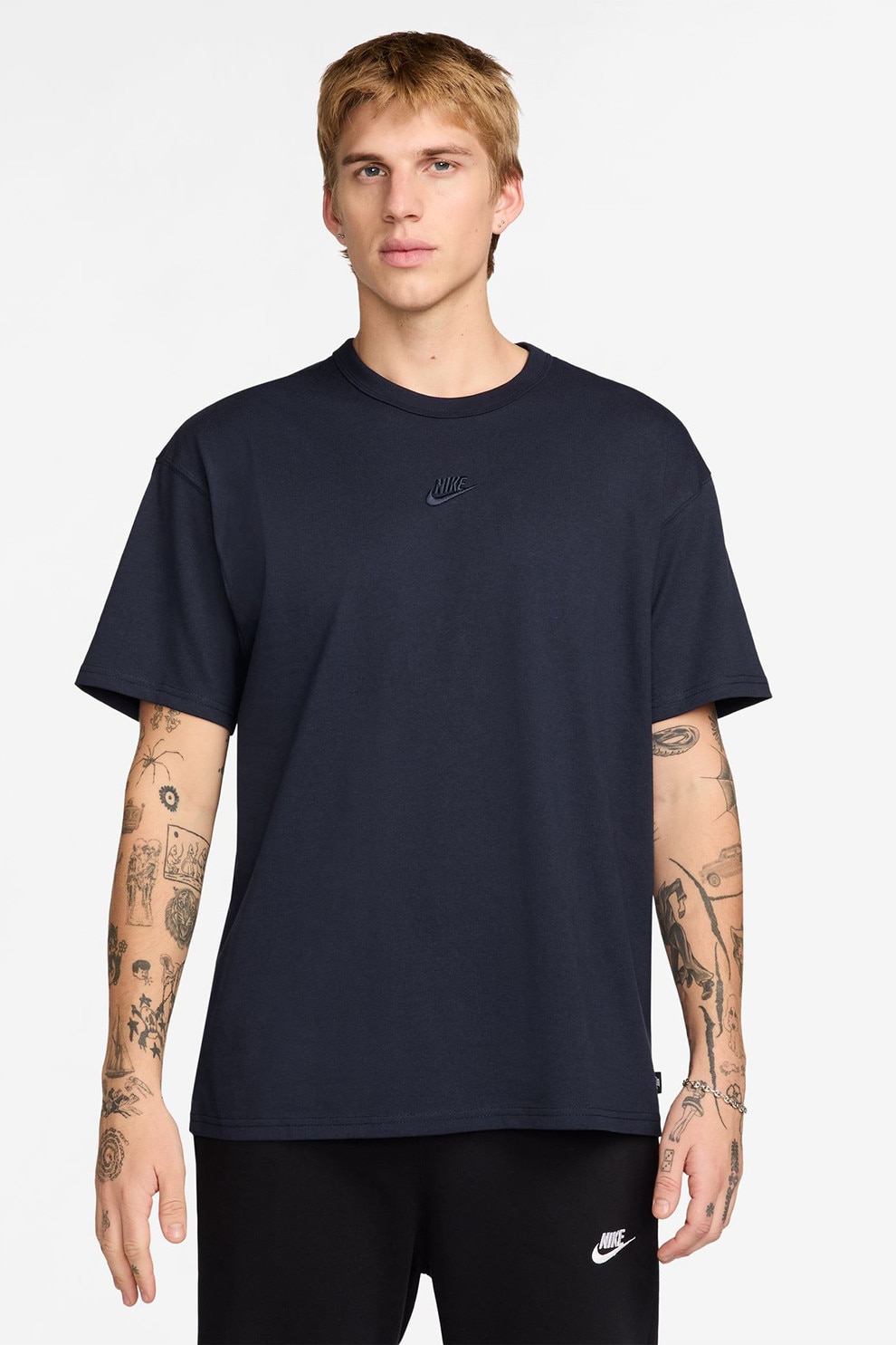 Nike, Tricou lejer din bumbac Sportwear Premium Essential, Albastru ultramarin, M