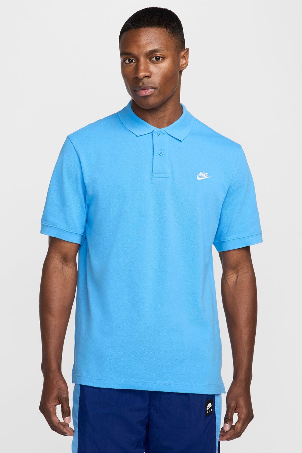 Nike, Tricou polo din material pique cu logo, Albastru deschis, L