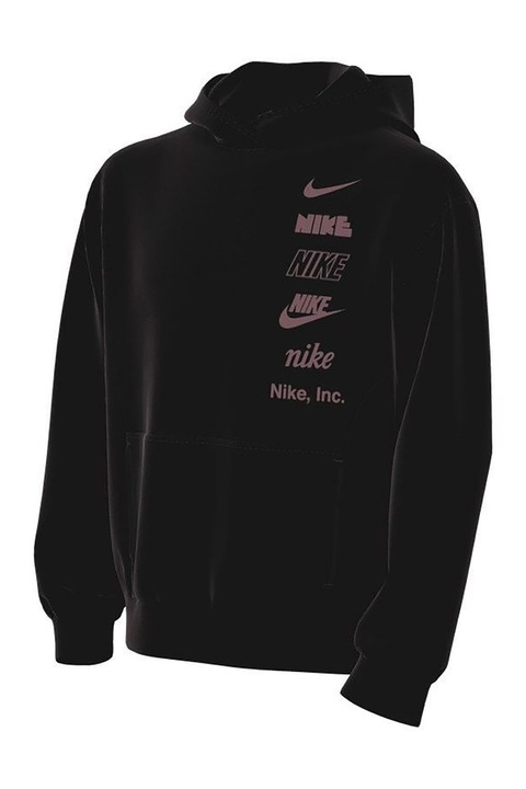 Nike, Худи с джоб кенгуру и лого, Черен