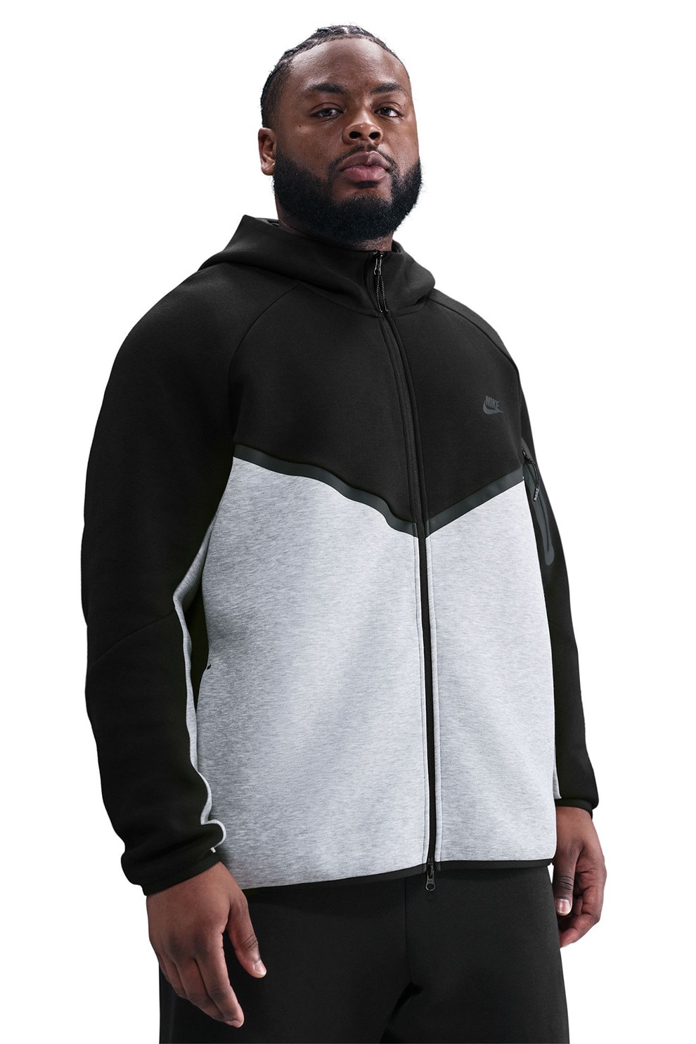 Nike, Hanorac cu fermoar si logo, Gri deschis, Negru stins, M