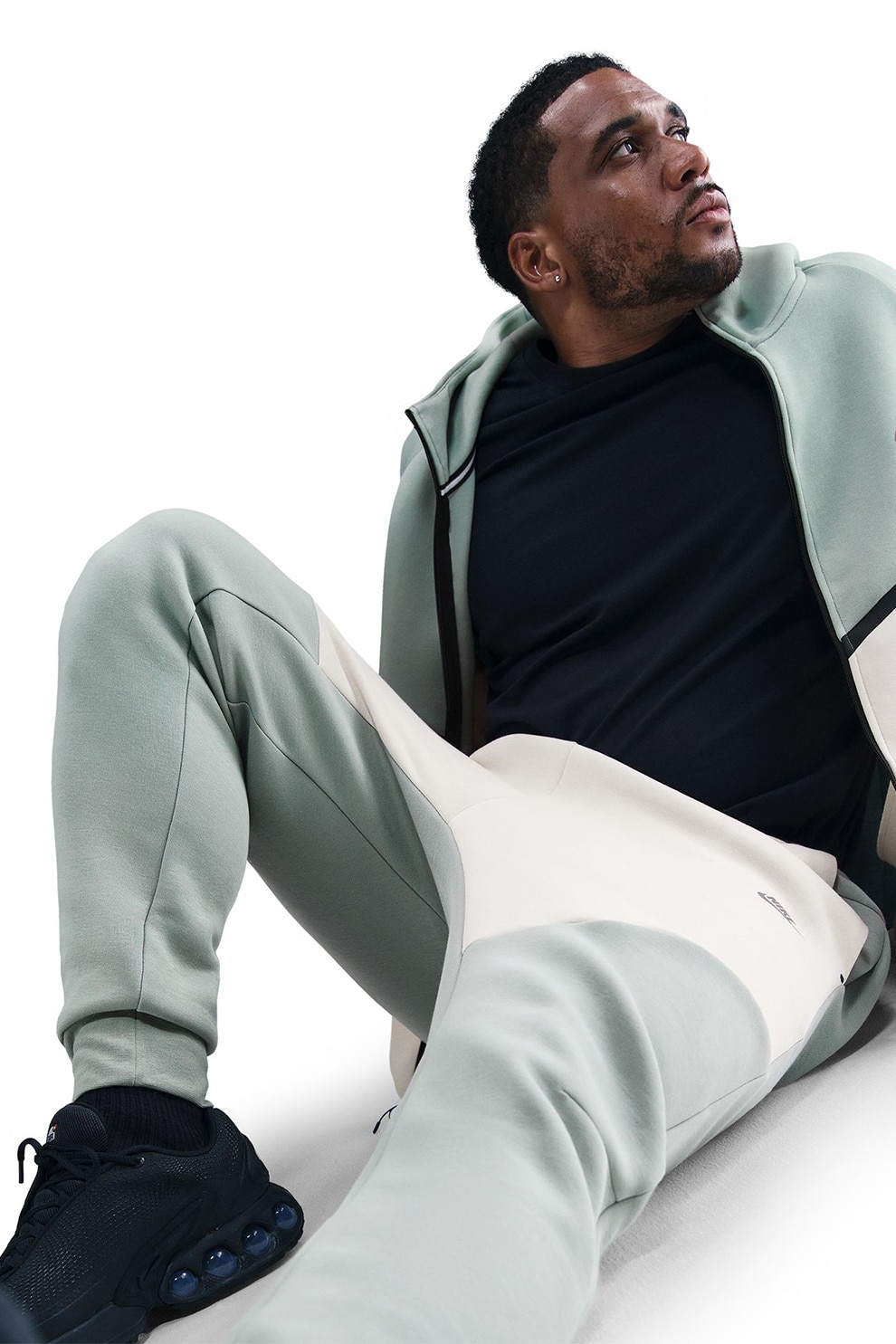 Nike, Pantaloni de trening din amestec de bumbac cu talie ajustabilia, Gri cenusiu, Alb murdar, XL