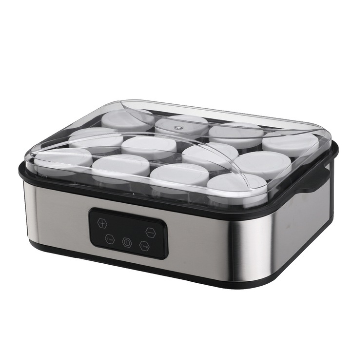Producator de iaurt, 12 pahare, capacitate 2.2L, termostat automat, ecran LCD, multifunctional, gri