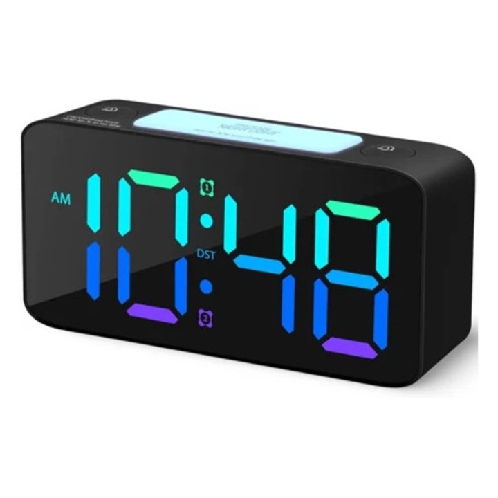 Nagyon hangos digitális ébresztőóra, 7 szín, állítható hangerő, dimmer, USB töltővel, Aquaforge