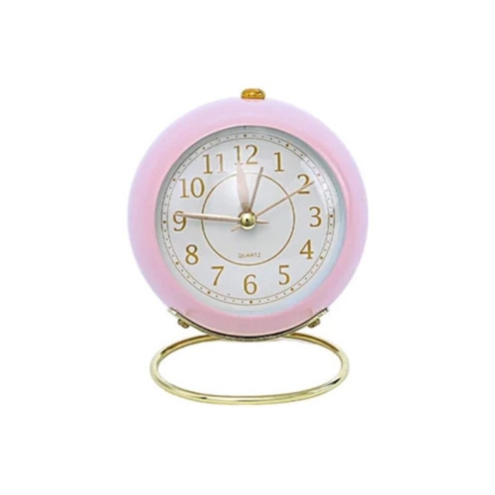 Aquaforge dekoratív óra, fém ébresztőóra, rózsaszín világítás, kvarc