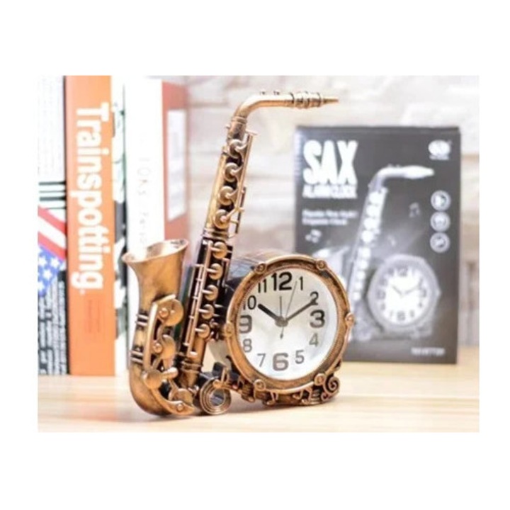 Retro szaxofon díszóra, elemmel működik, Aquaforge