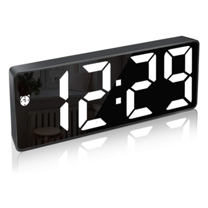 Digitális asztali óra, nagy LED kijelző, szundi funkció, USB töltés, Aquaforge