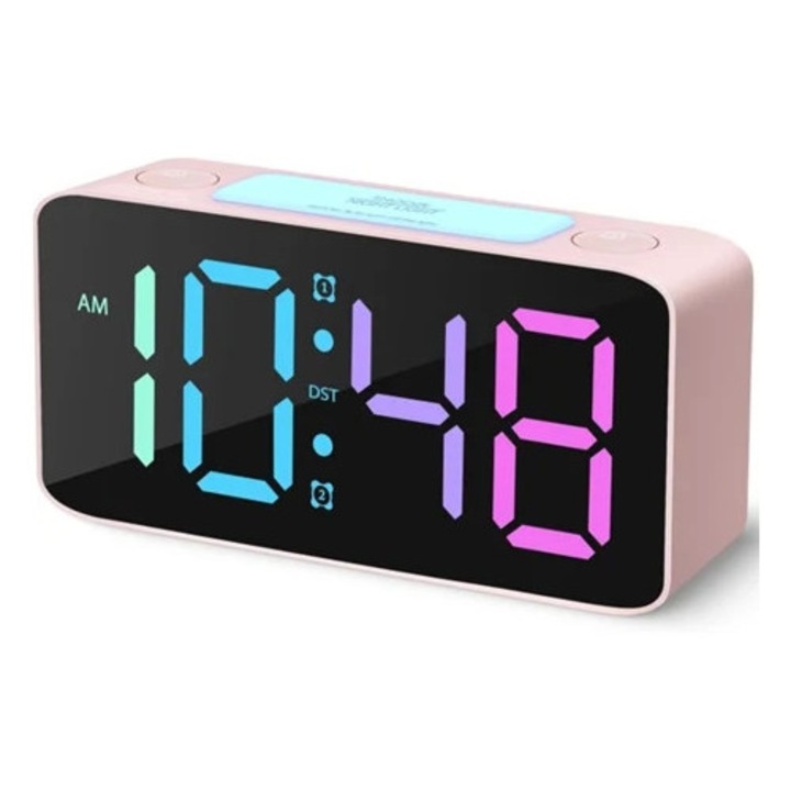 Nagyon hangos digitális ébresztőóra, 7 szín, állítható hangerő, dimmer, USB töltővel, Aquaforge