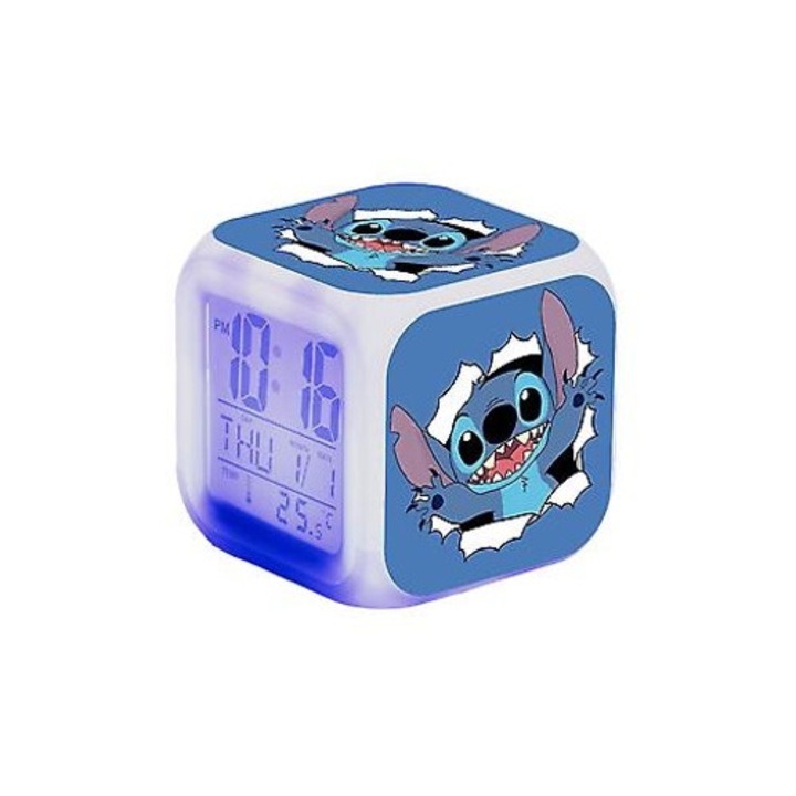 Lilo Stitch dekoratív óra digitális ébresztővel és 7 színű éjszakai lámpával, 30x15cm