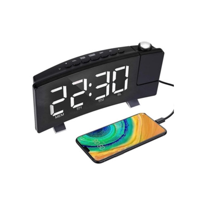 Digitális dekoratív óra vetítéssel, 2025, 4 fényerő, USB töltő, 180°-os forgatás, többszínű