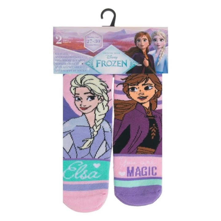 Téli zokni gyerekeknek, Frozen, 2 pár szett, rózsaszín-lila, csúszásgátló