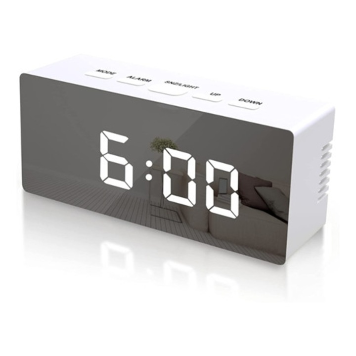 LED dekorációs óra tükörfelülettel, fehér, Aquaforge