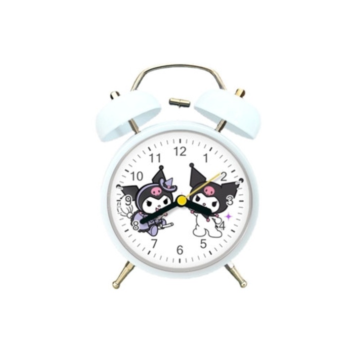 Analóg dekoratív óra harangokkal, Twin Bell, Aquaforge, Kuromi design, nem kattogó