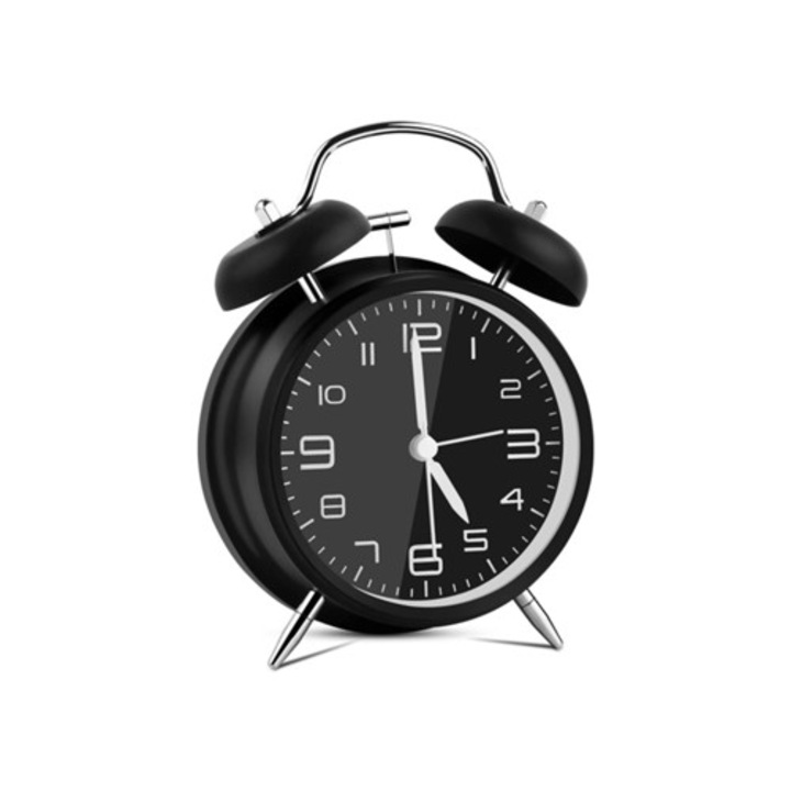 Retro dekoratív ébresztőóra, Aquaforge, éjszakai fénnyel, fekete, elemes működésű