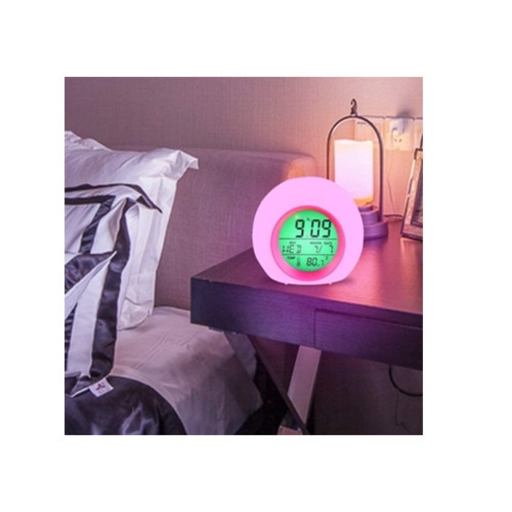 Aquaforge dekoratív gyermekóra riasztóval, LED-del, 6 természetes hanggal, 8 színnel