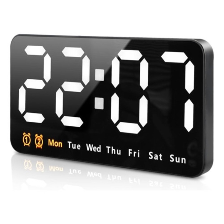 Nagy digitális dekorációs óra, Aquaforge, LED, 3 fényerő szint, fekete szín