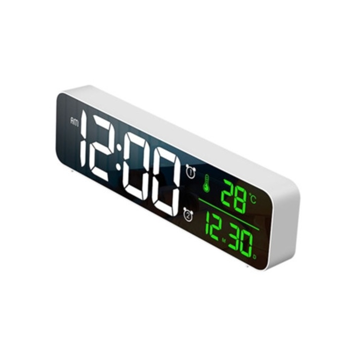 LED dekoratív óra hőmérővel, 2 ébresztővel, 5 fényerősség szinttel, 40 dallammal, falra szerelhető