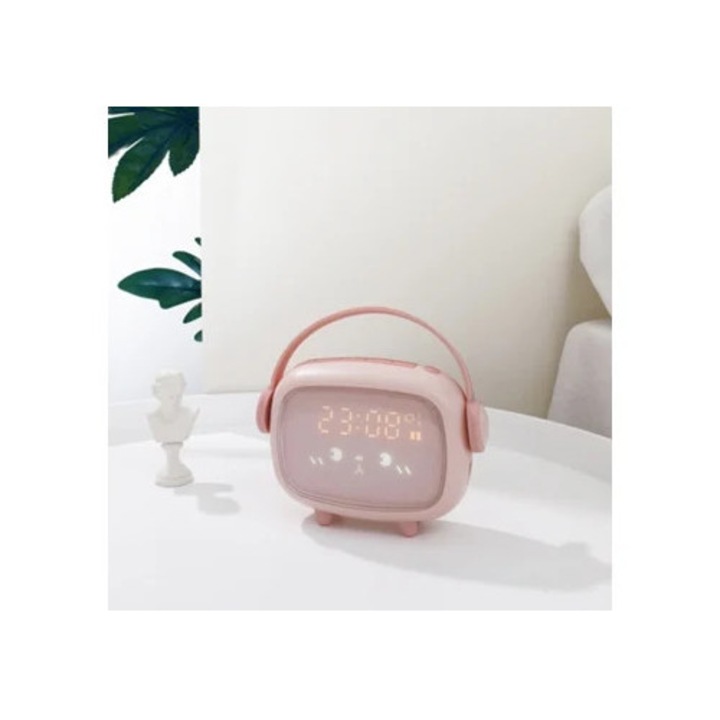 Digitális dekoratív óra gyerekeknek, rózsaszín, 133x44.5x115mm, időzítővel és éjszakai fénnyel