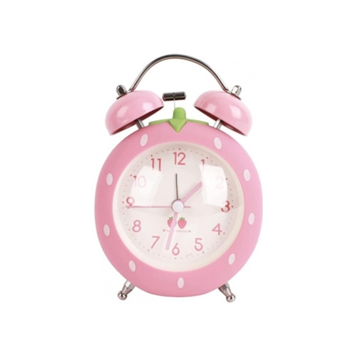 Dekoratív eper alakú óra, világító, csendes, rózsaszín, irodai és éjjeli használatra