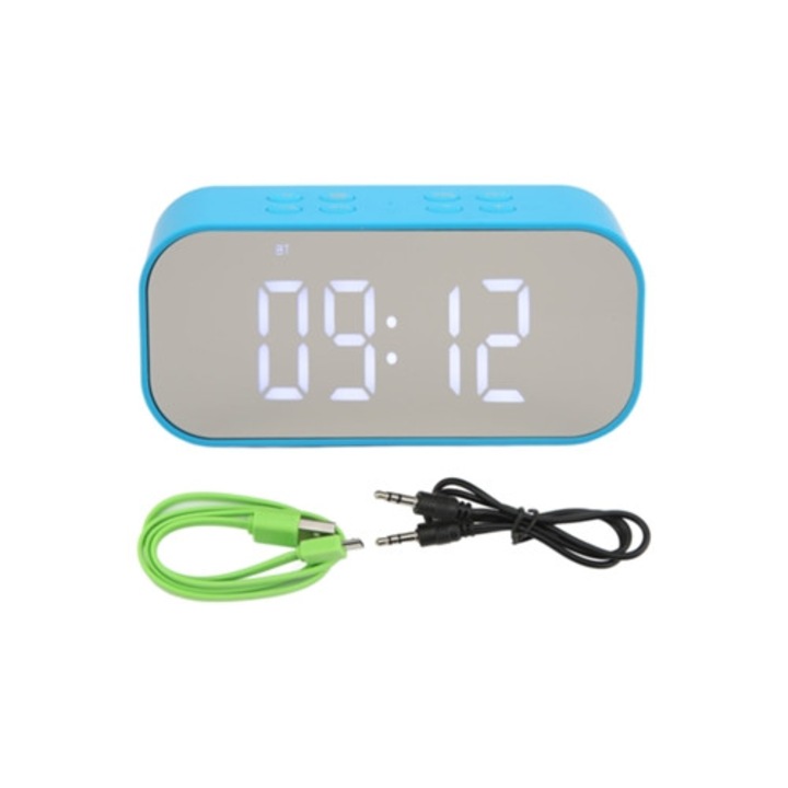 Dekoratív elektronikus tüköróra, ébresztővel, intelligens zajcsökkentéssel, kettős 45 mm-es hangszóróval, kék színben
