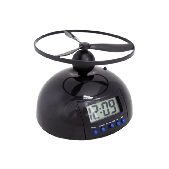Többfunkciós LED-es dekorációs óra, Lusta Repülő Propeller, fekete