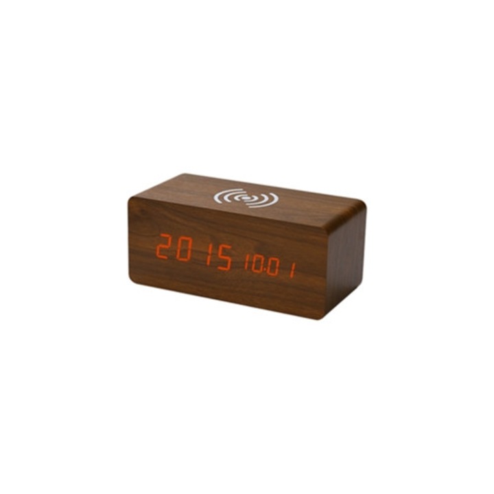 Aquaforge digitális fa dekorációs óra, 3 ébresztővel, natúr színű