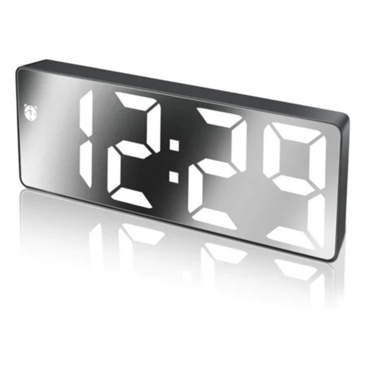 Digitális asztali óra nagy LED kijelzővel, szundi funkcióval, USB töltéssel, fekete