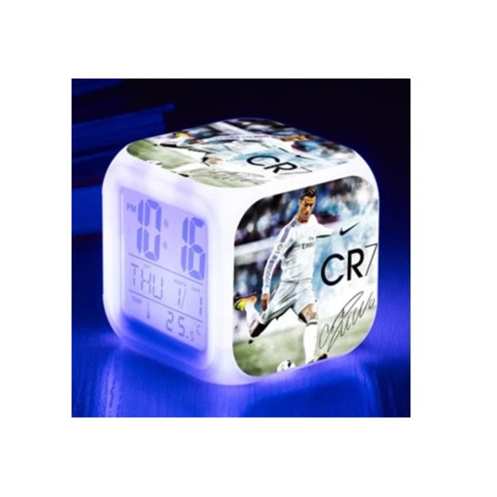 Ronaldo World Cup dekoratív digitális óra, színes fények, 30x30cm