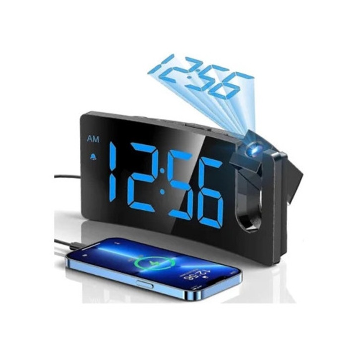 Aquaforge dekoratív óra projektorral, digitális, 180°-ban forgatható, 3 szintű fényerőszabályzó