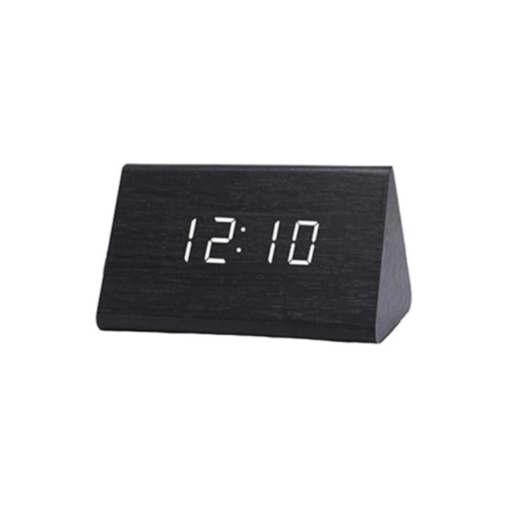 Модерен дървен декоративен часовник, триъгълен LED звуков контрол, черен, Aquaforge Classic