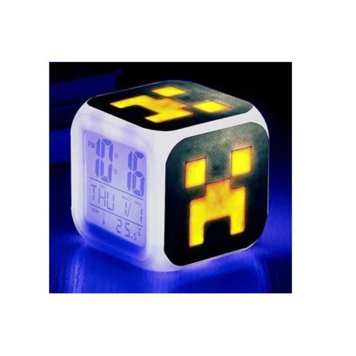 Minecraft dekorációs óra, ijedt rajzfilm design, színes LED, szett